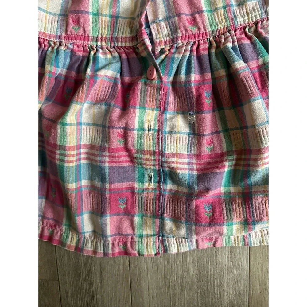 FLAWS Vintage Oshkosh Plaid Tartan Dress Girl 6 Girlhoodcore Cottagecore Floral